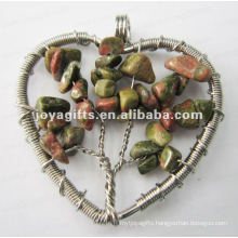 Heart shape Lucky tree pendant,Natural Gravel pendant,chip stone beads pendant heart shape